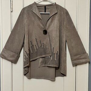 IC by Connie K faux suede jacket cardigan size large artsy lagenlook abstract